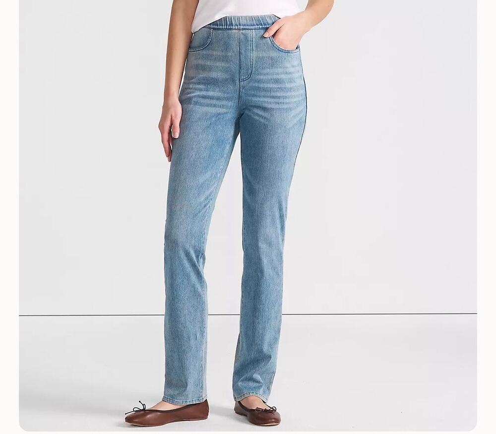Lands End Starfish Jeans High Rise Straight Leg Pull on Knit Denim Size L 14-16
